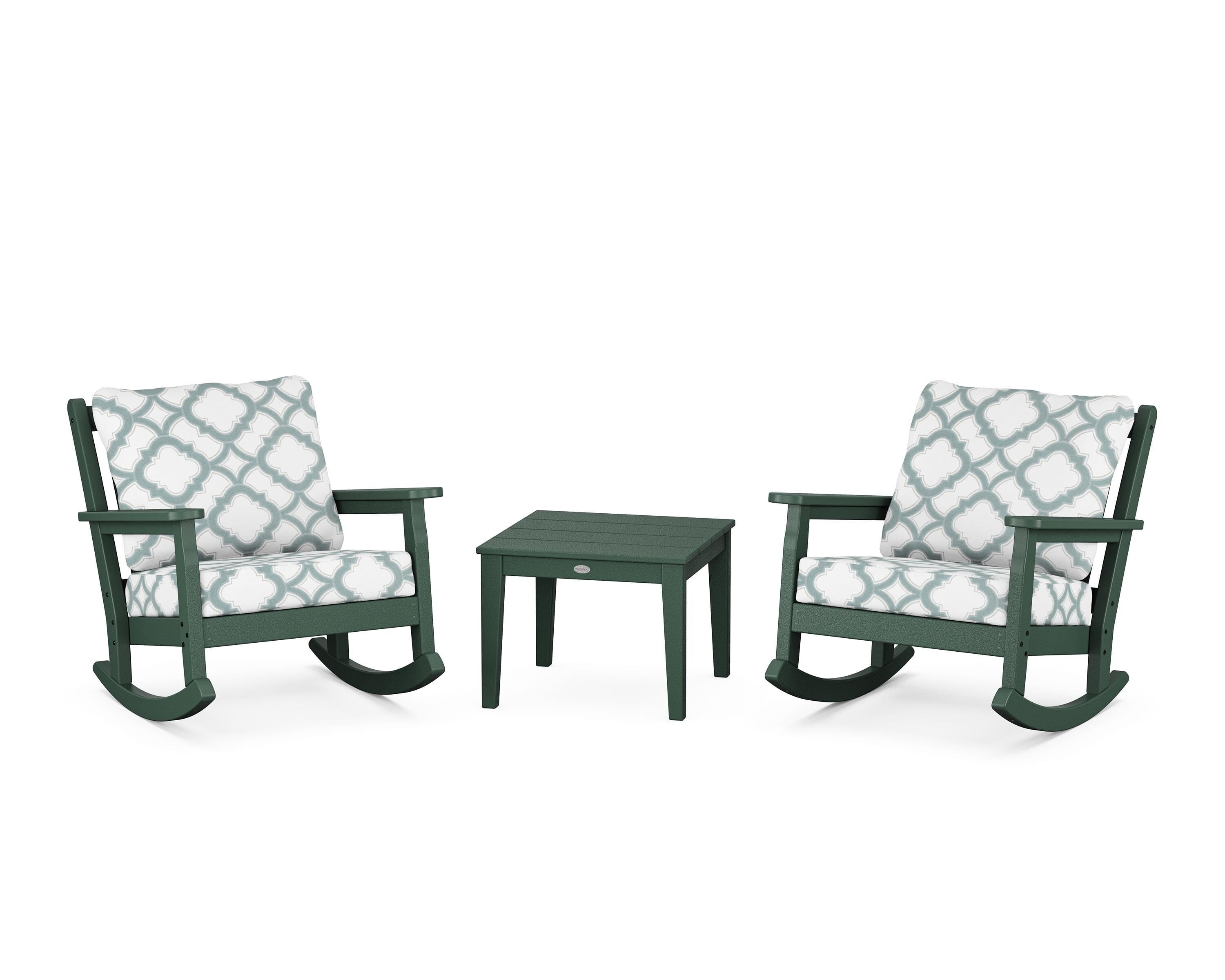 POLYWOOD® Chippendale 3-Piece Deep Seating Rocker Set in Green / Trellis Glacier Spa