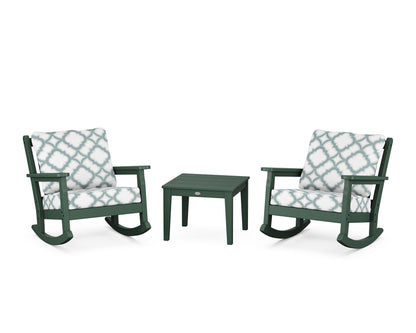 POLYWOOD® Chippendale 3-Piece Deep Seating Rocker Set in Green / Trellis Glacier Spa
