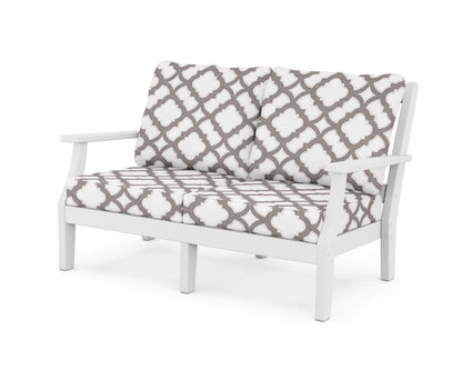 Martha Stewart by POLYWOOD® Chinoiserie Deep Seating Loveseat in White / Trellis Grey Mist