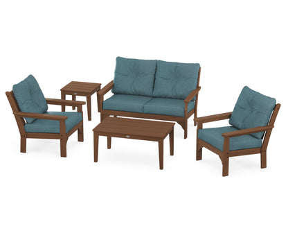 POLYWOOD® Vineyard 5-Piece Deep Seating Set in Teak / Ocean Teal