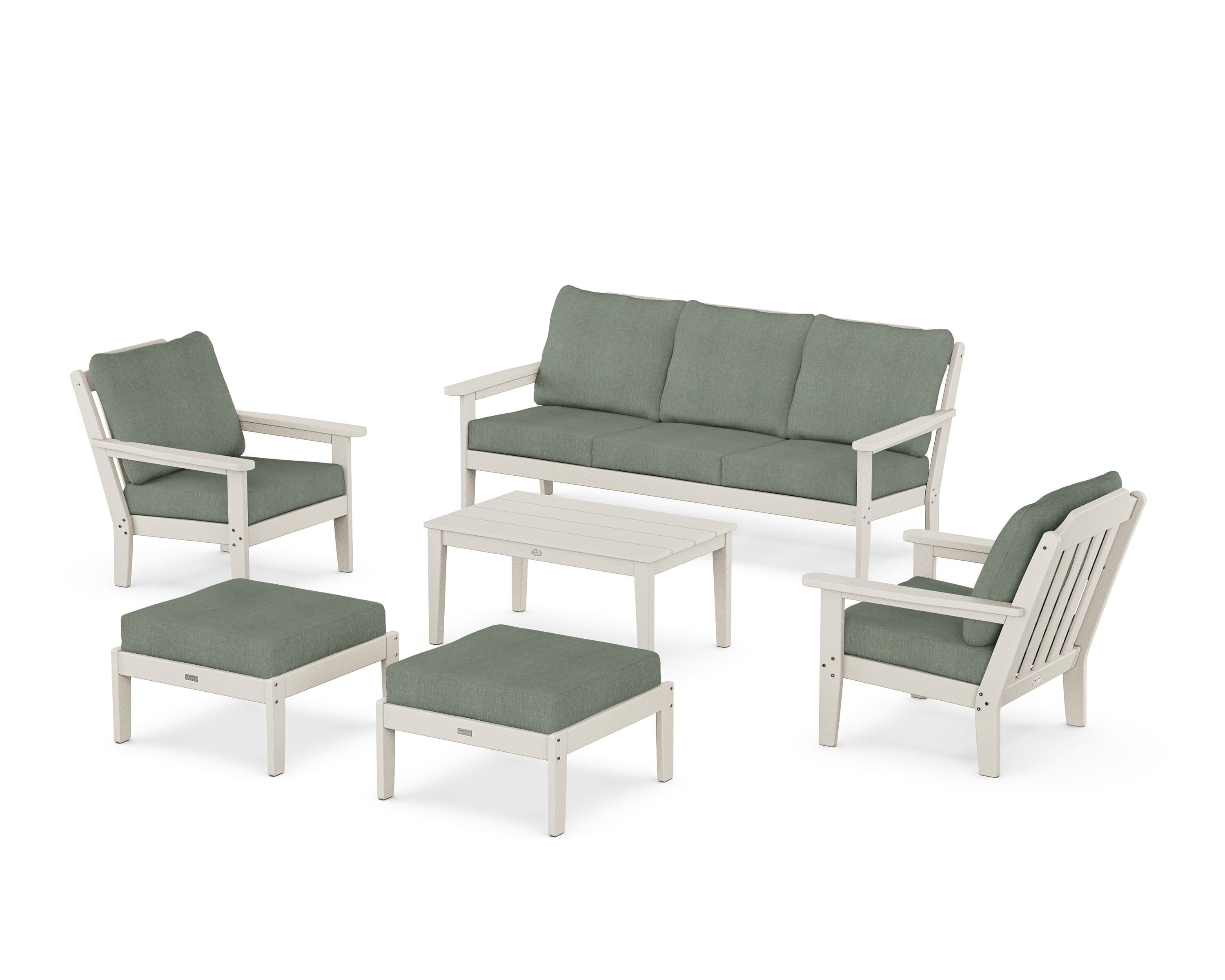 Country Living Cottage 6-Piece Lounge Sofa Set in Sand / Cast Sage