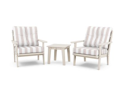 POLYWOOD® Lakeside 3-Piece Deep Seating Chair Set in Sand / Cabana Stripe Dune Burlap