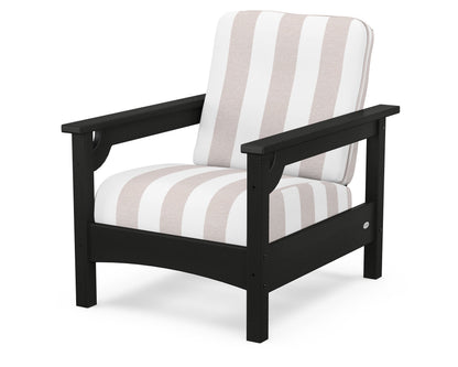POLYWOOD® Club Chair in Black / Cabana Stripe Dune Burlap