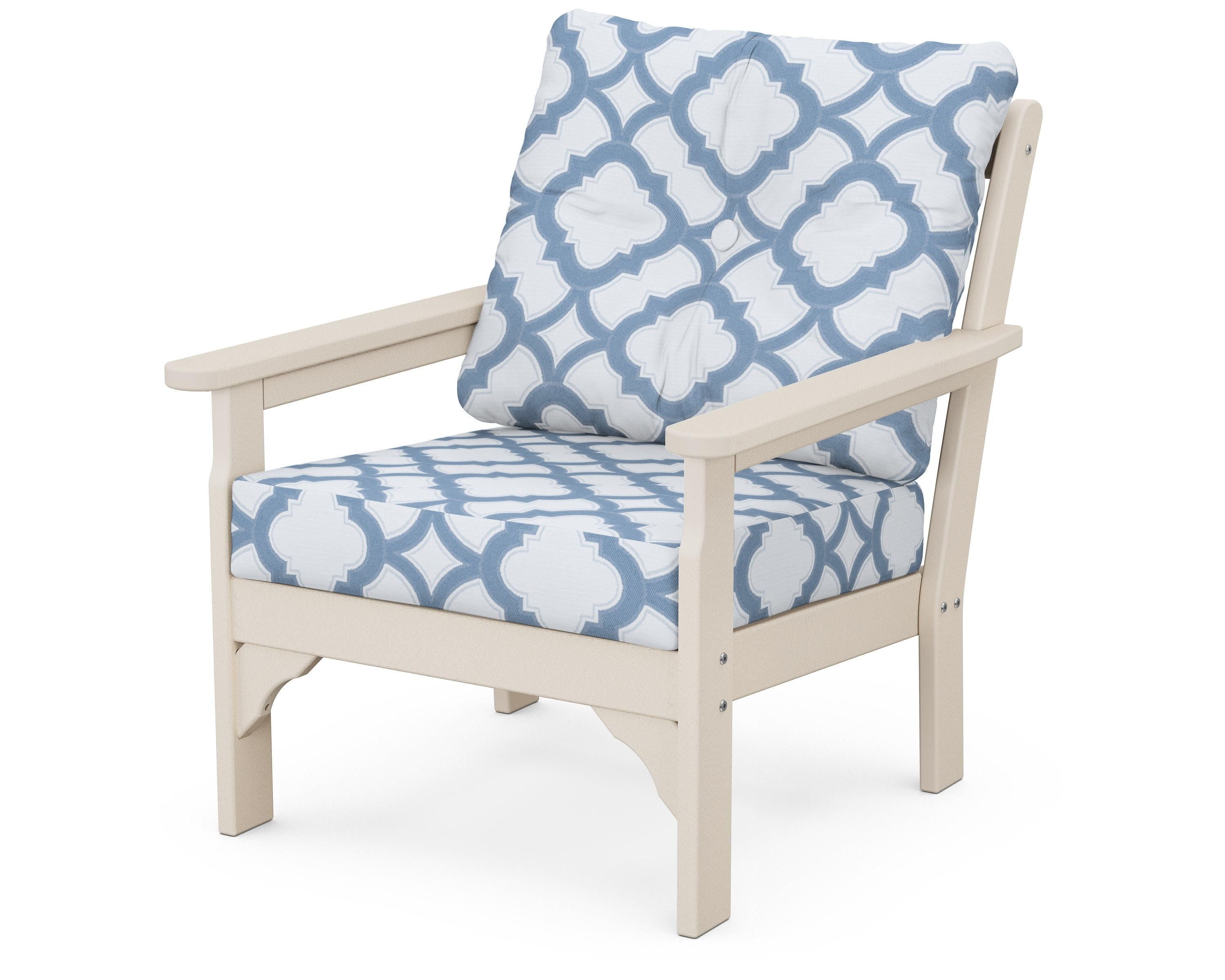 POLYWOOD® Vineyard Deep Seating Chair in Sand / Trellis Sky Blue