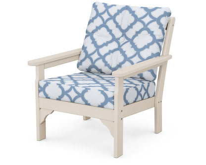 POLYWOOD® Vineyard Deep Seating Chair in Sand / Trellis Sky Blue