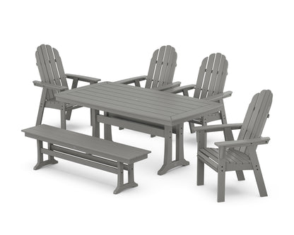 POLYWOOD® Vineyard Curveback Adirondack Chair 6-Piece Dining Set with Trestle Legs and Bench in Slate Grey