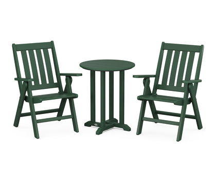 POLYWOOD® Vineyard Folding Chair 3-Piece Round Bistro Dining Set in Green