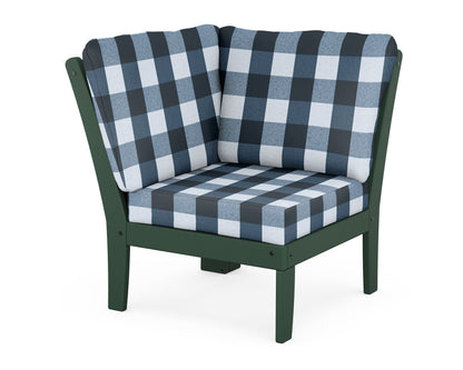 POLYWOOD® Braxton Modular Corner Chair in Green / Buffalo Plaid Marine Indigo