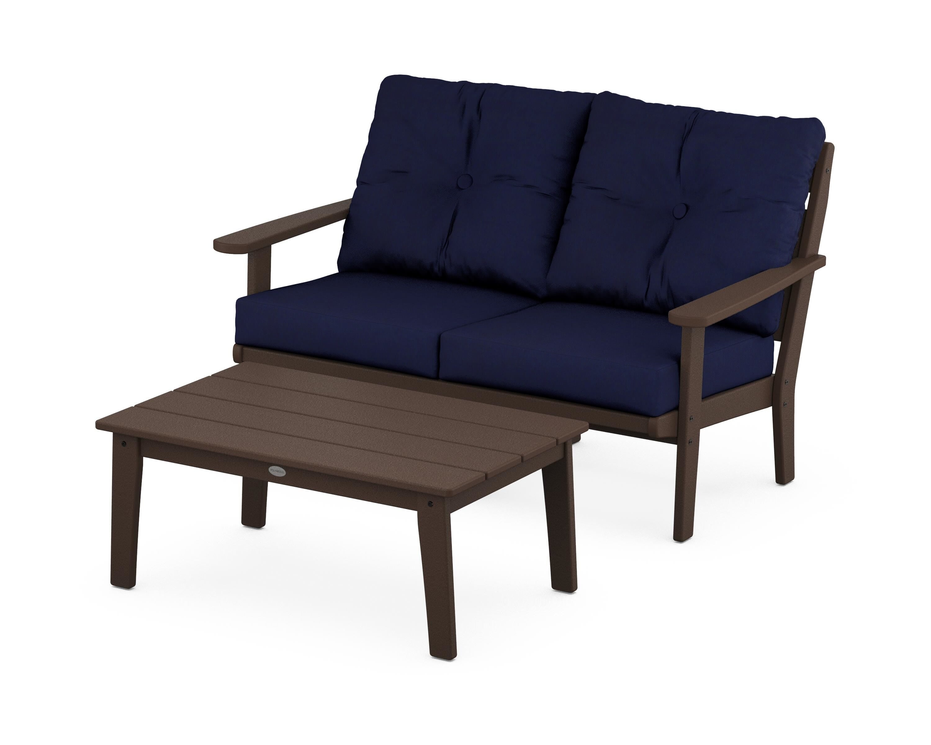 POLYWOOD® Lakeside 2-Piece Lounge Loveseat Set in Mahogany / Navy