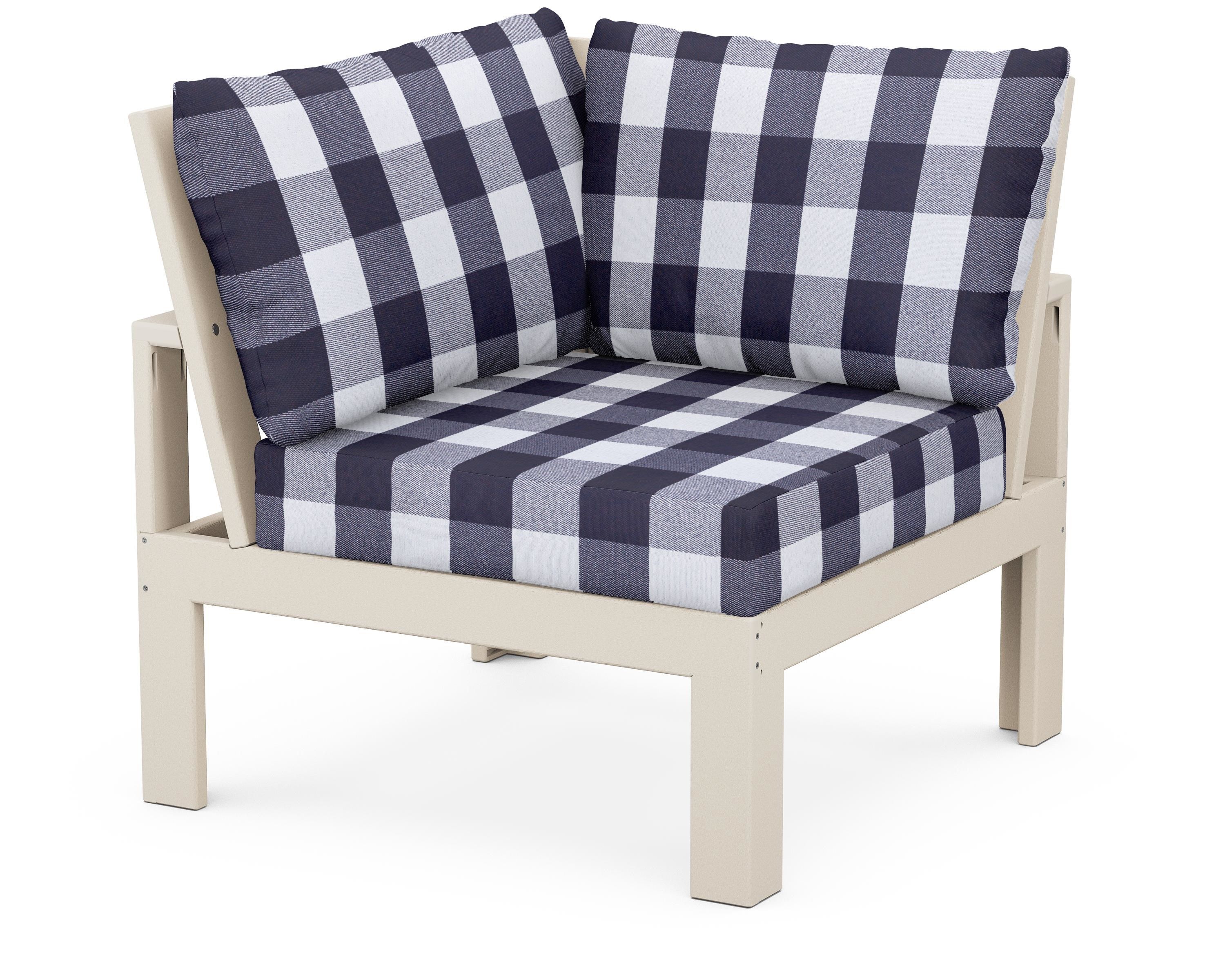 Unbranded Modular Corner Chair in Sand / Buffalo Plaid Navy