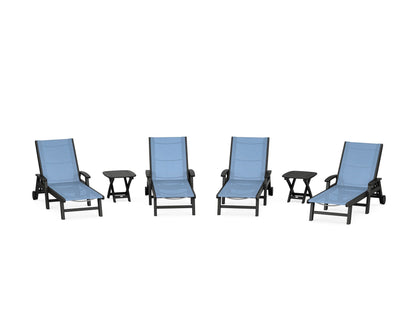 POLYWOOD® Coastal Chaise 6-Piece Set with Wheels in Black / Poolside Sling