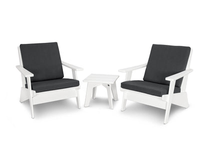 POLYWOOD® Riviera Modern Lounge 3-Piece Set in White / Spectrum Carbon