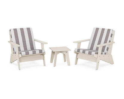 POLYWOOD® Riviera Modern Lounge 3-Piece Set in Sand / Cabana Stripe Grey Mist