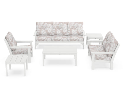 POLYWOOD® Vineyard 6-Piece Deep Seating Set in White / Leaf Dune Burlap