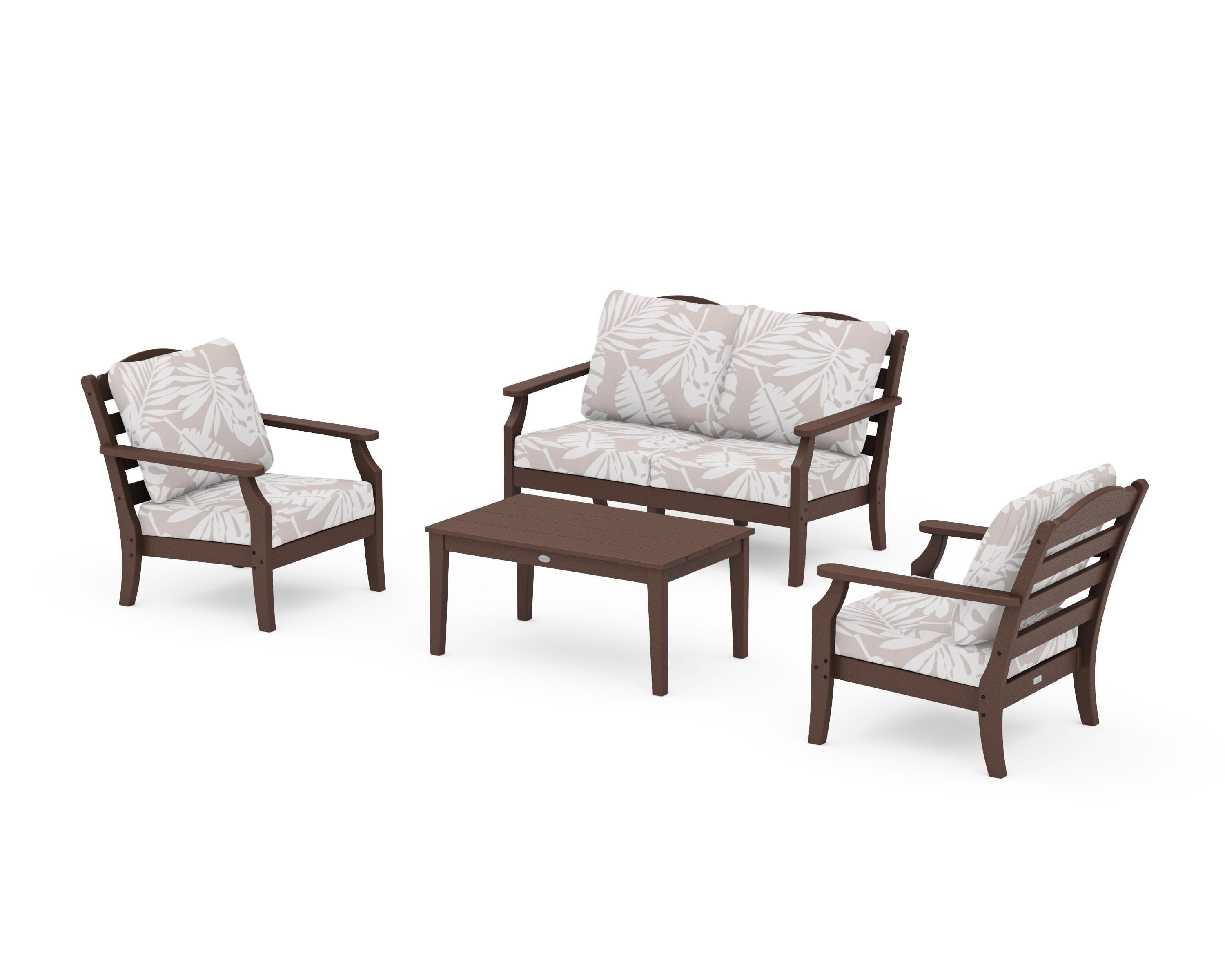 Draper James™ by  POLYWOOD® Savannah 4-Piece Deep Seating Set with Loveseat in Mahogany / Leaf Dune Burlap