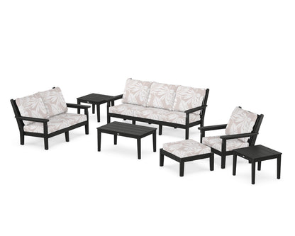 POLYWOOD® Chippendale 7-Piece Deep Seating Set in Black / Leaf Dune Burlap