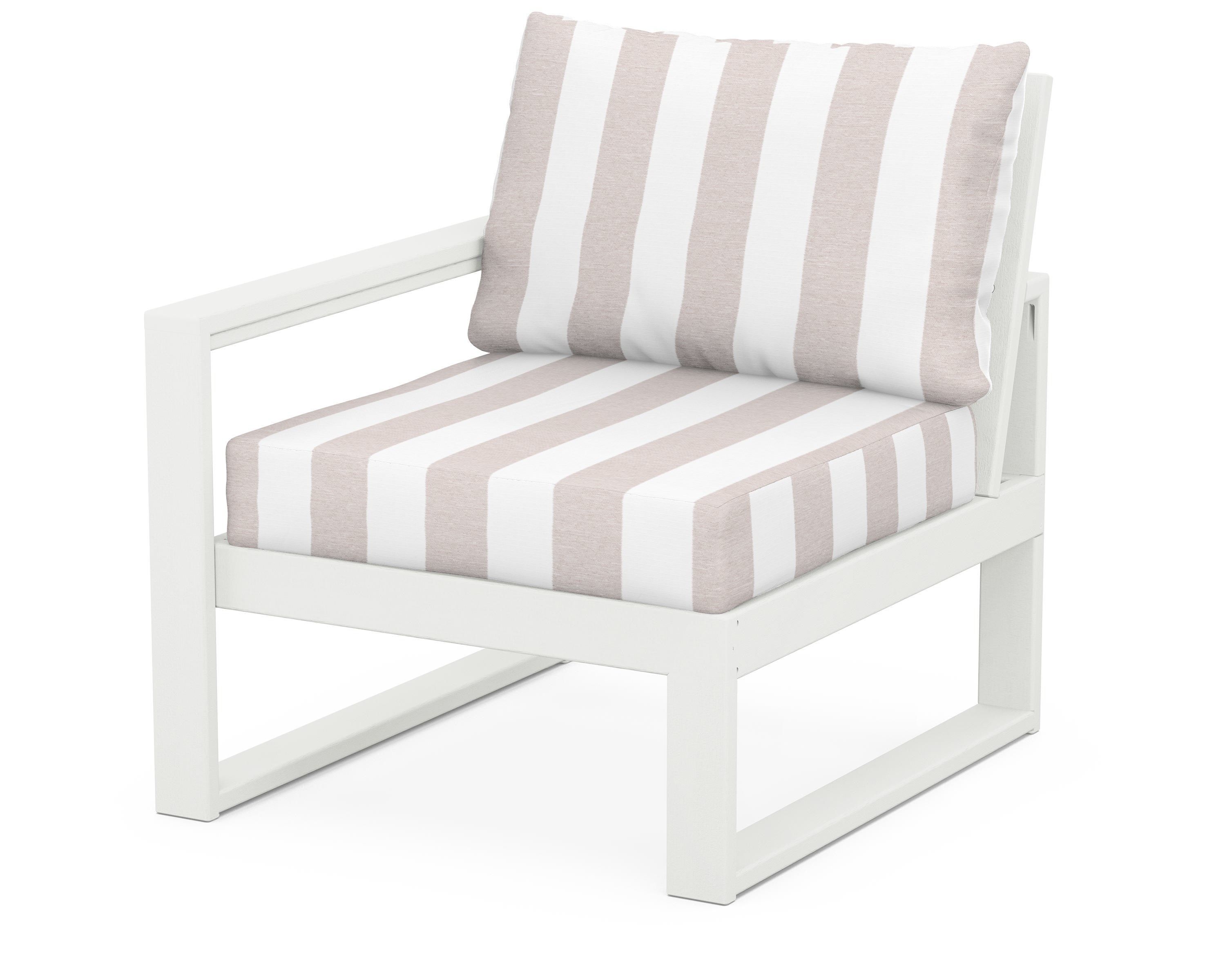 POLYWOOD® EDGE Modular Left Arm Chair in Vintage White / Cabana Stripe Dune Burlap