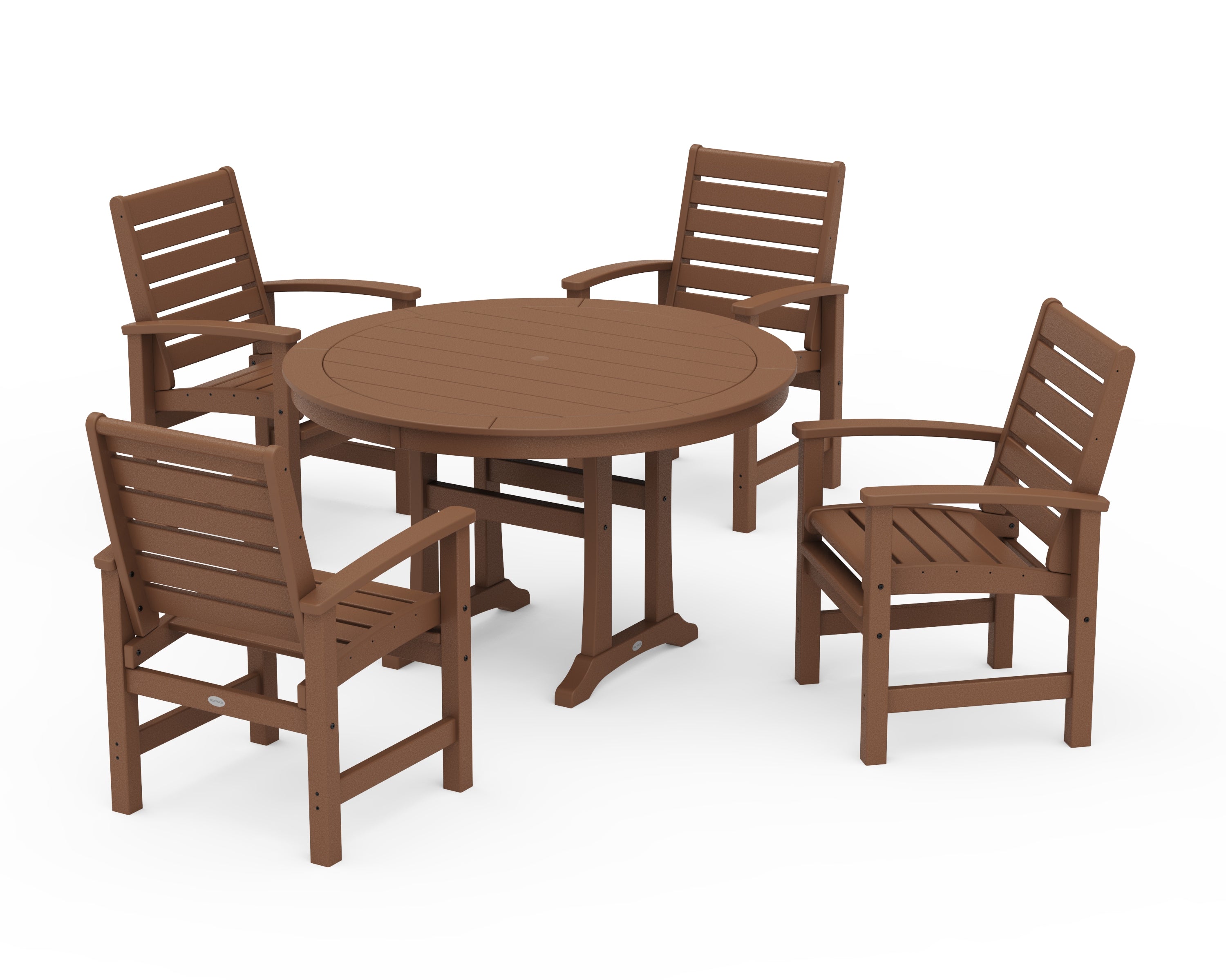POLYWOOD® Signature 5-Piece Round Dining Set with Trestle Legs in Teak