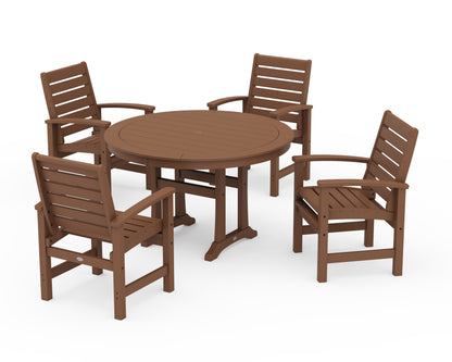 POLYWOOD® Signature 5-Piece Round Dining Set with Trestle Legs in Teak