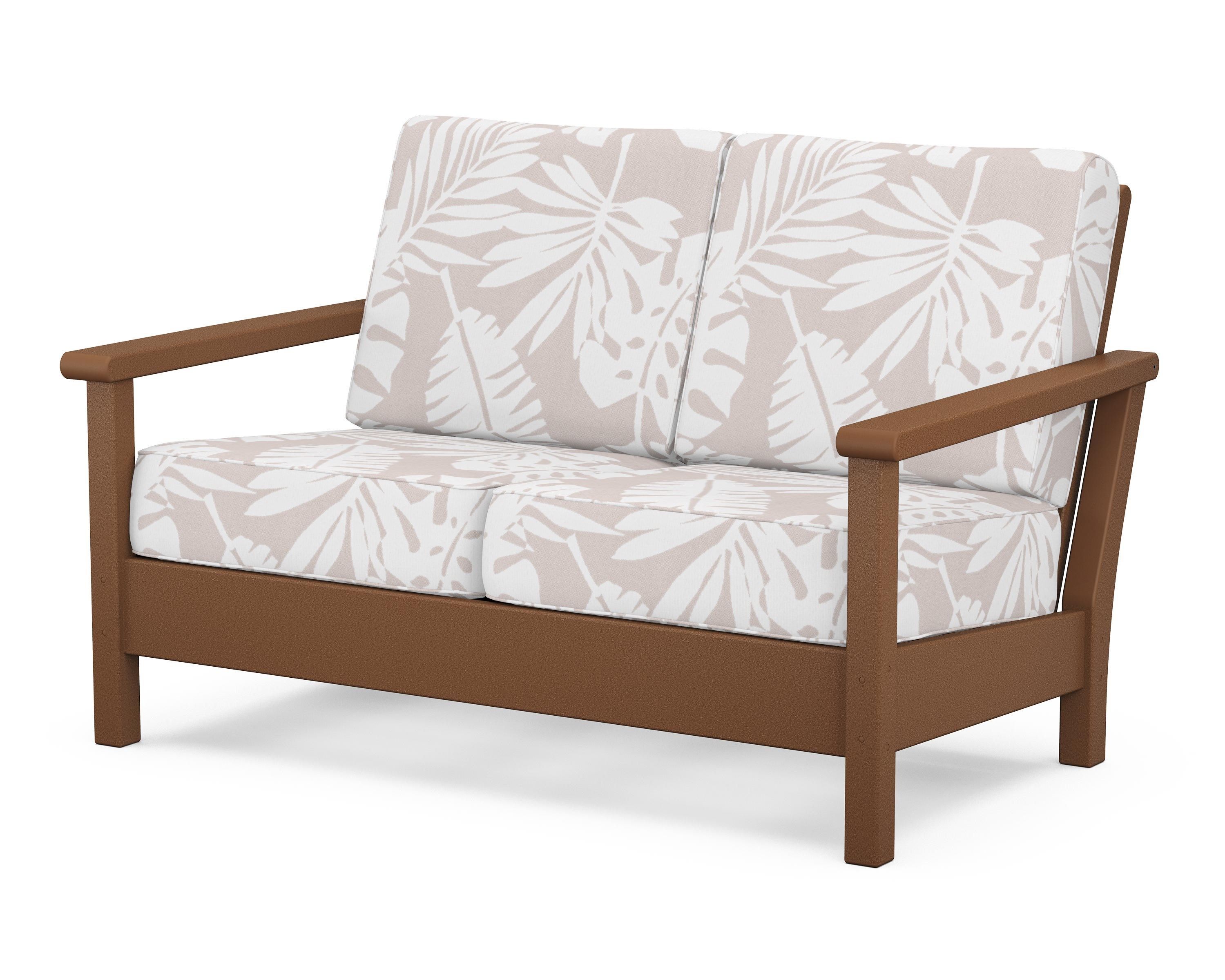 POLYWOOD® Harbour Deep Seating Loveseat in Teak / Leaf Dune Burlap