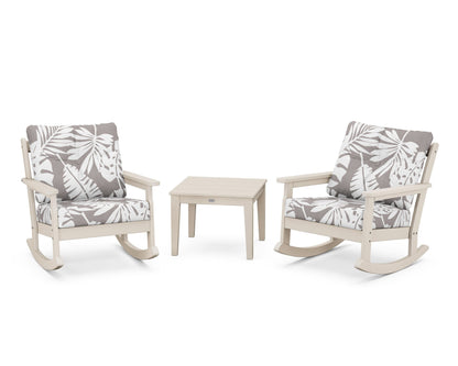 POLYWOOD® Vineyard 3-Piece Deep Seating Rocker Set in Sand / Leaf Grey Mist