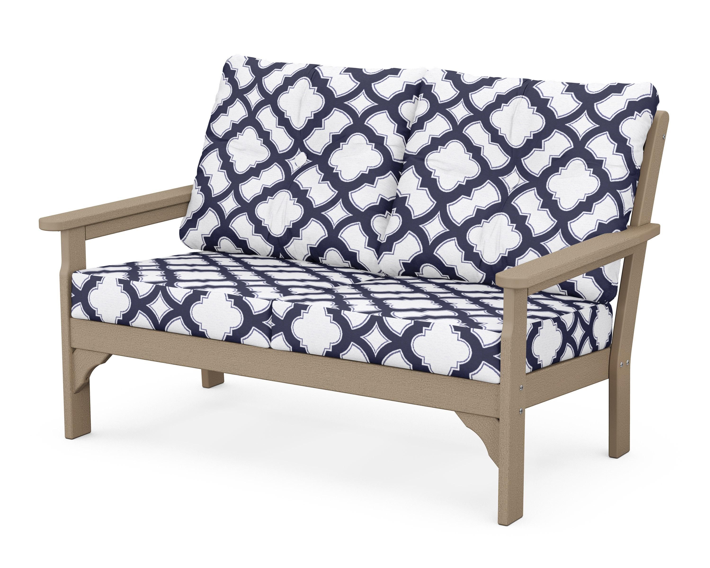 POLYWOOD® Vineyard Deep Seating Loveseat in Vintage Sahara / Trellis Navy