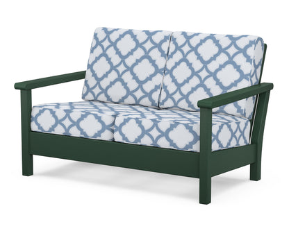 POLYWOOD® Harbour Deep Seating Loveseat in Green / Trellis Sky Blue