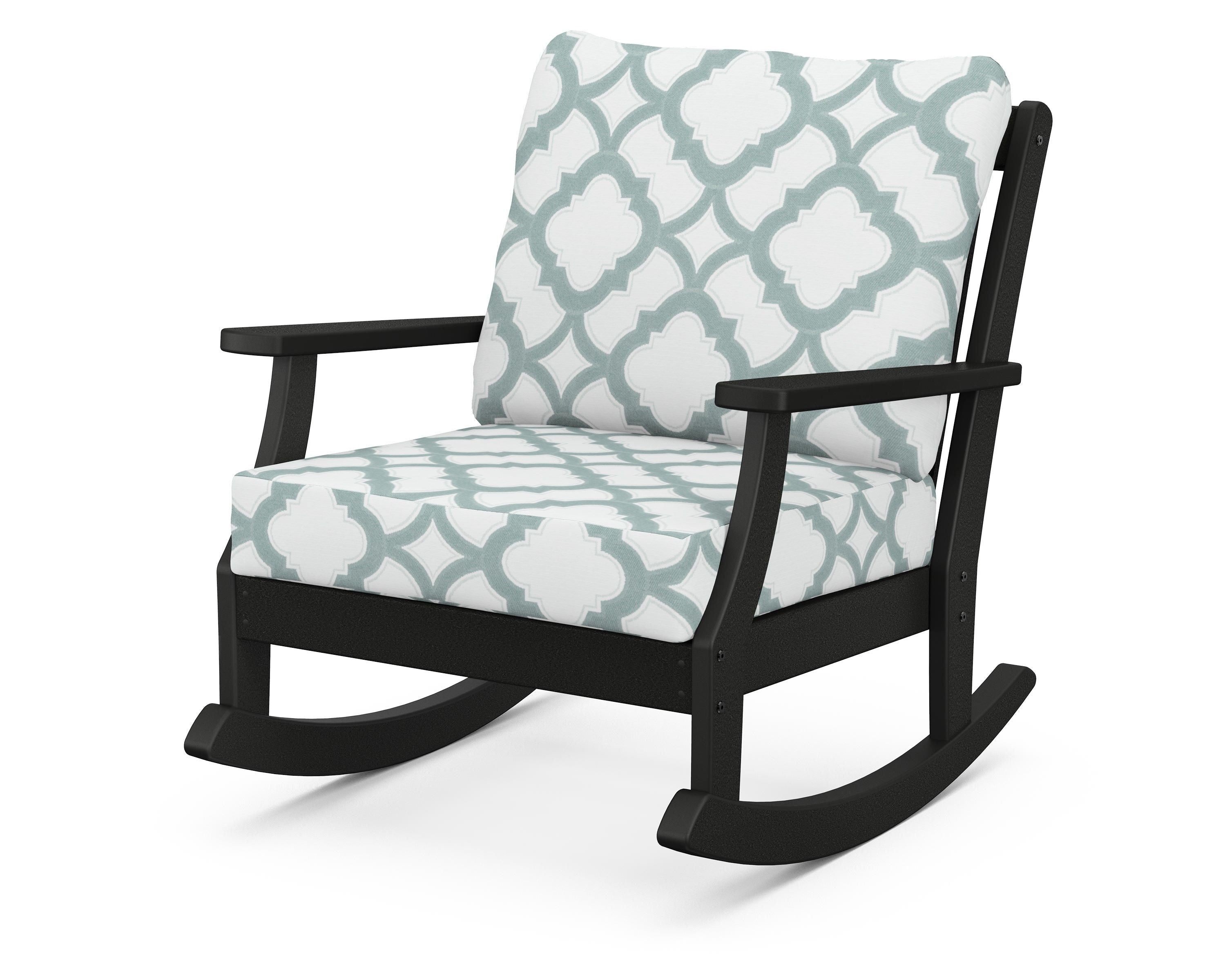POLYWOOD® Braxton Deep Seating Rocking Chair in Black / Trellis Glacier Spa