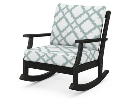 POLYWOOD® Braxton Deep Seating Rocking Chair in Black / Trellis Glacier Spa
