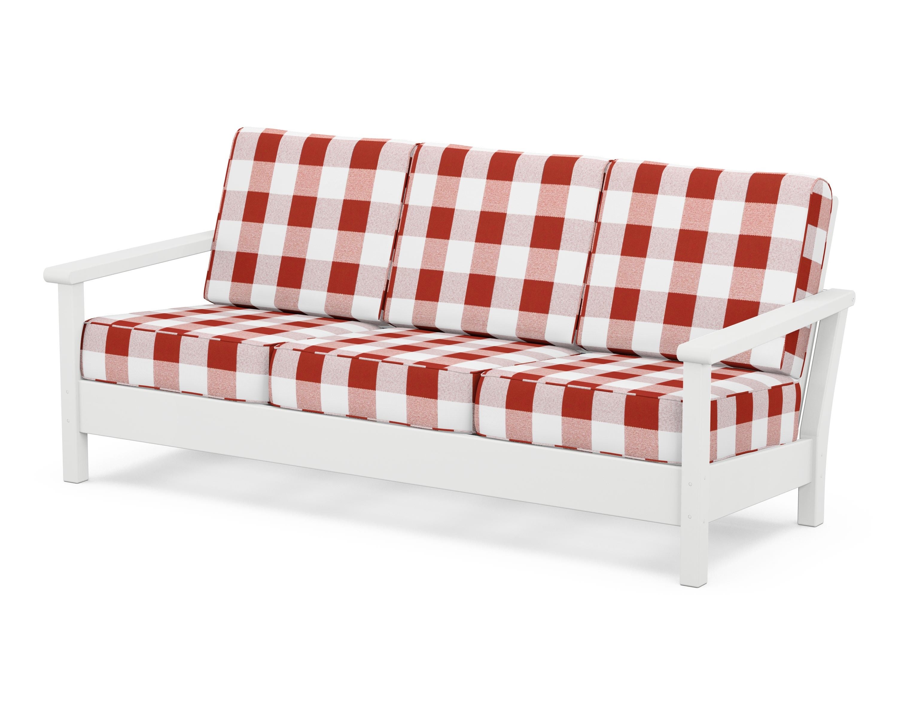 POLYWOOD® Harbour Deep Seating Sofa in White / Buffalo Plaid Crimson