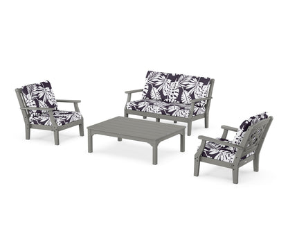 Martha Stewart by POLYWOOD® Chinoiserie 4-Piece Deep Seating Set with Loveseat in Slate Grey / Leaf Navy