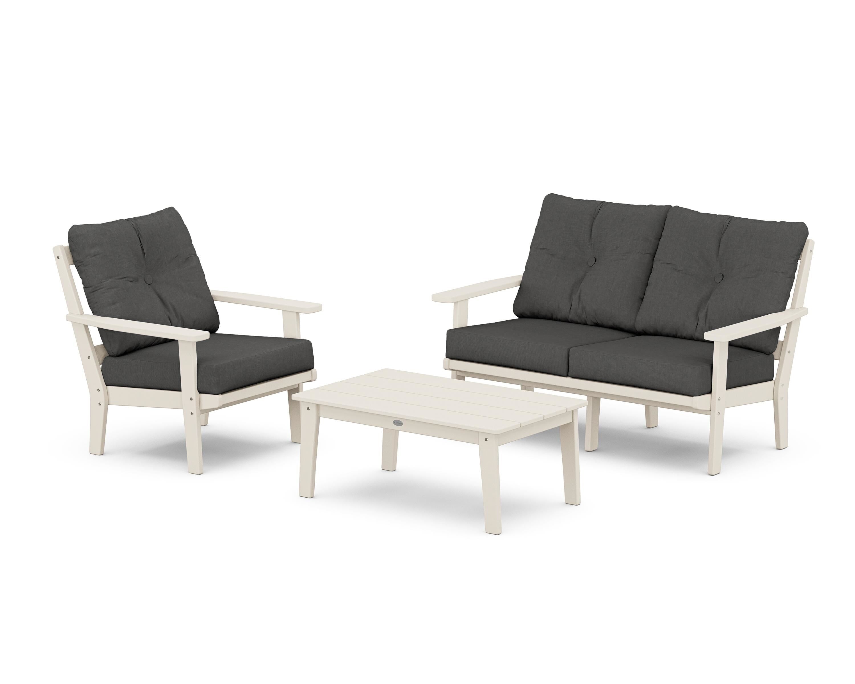 POLYWOOD® Oxford 3-Piece Deep Seating Set with Loveseat in Sand / Spectrum Carbon