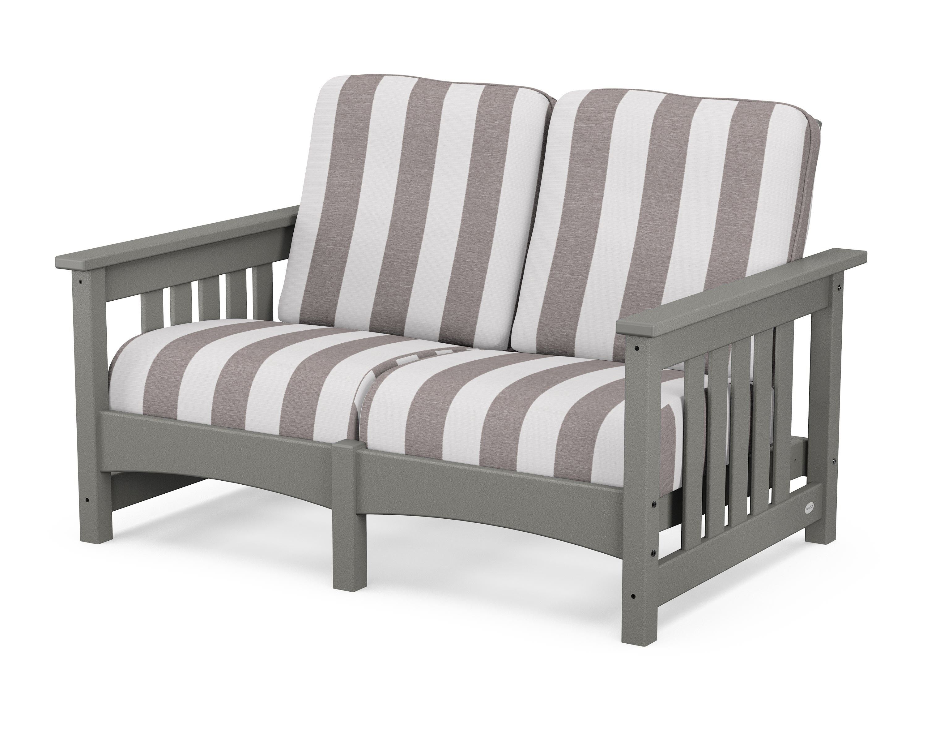 POLYWOOD® Club Mission Loveseat in Slate Grey / Cabana Stripe Grey Mist