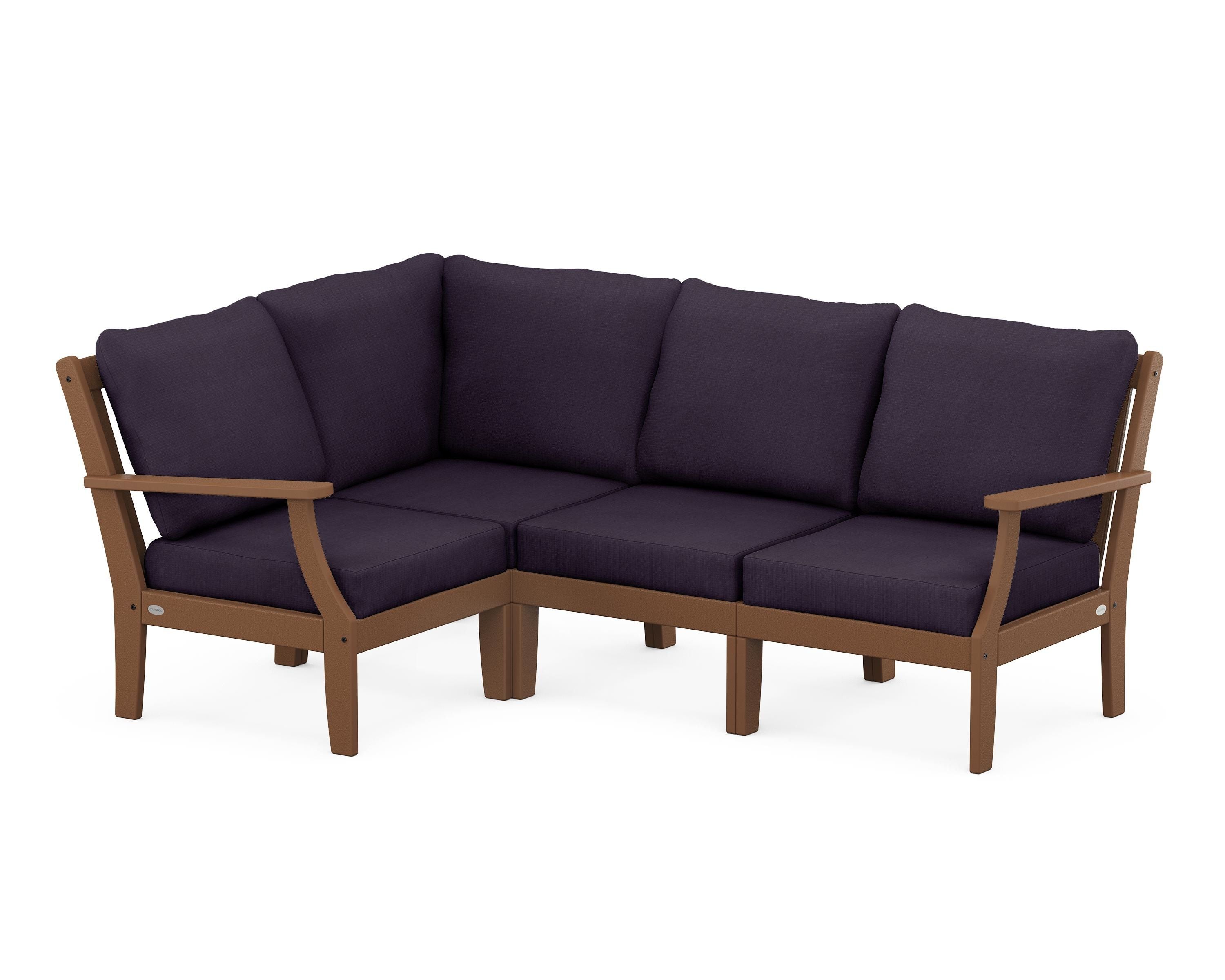 POLYWOOD® Braxton Modular 4-Piece Deep Seating Set in Teak / Navy Linen