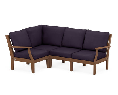 POLYWOOD® Braxton Modular 4-Piece Deep Seating Set in Teak / Navy Linen