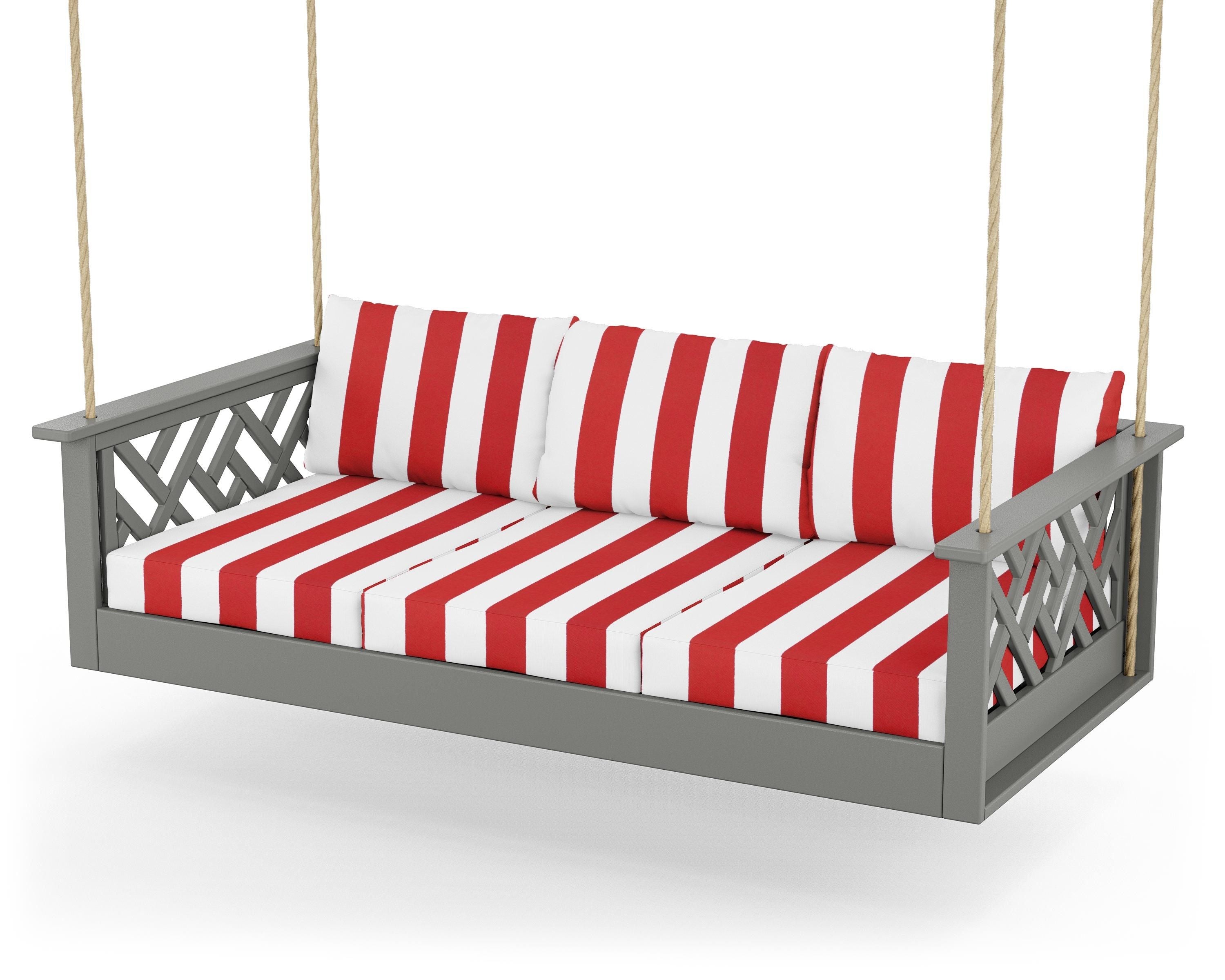 POLYWOOD® Chippendale Daybed Swing in Slate Grey / Cabana Stripe Crimson