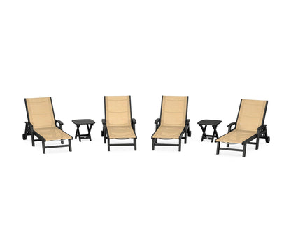 POLYWOOD® Coastal Chaise 6-Piece Set with Wheels in Black / Dupioni Apricot Sling