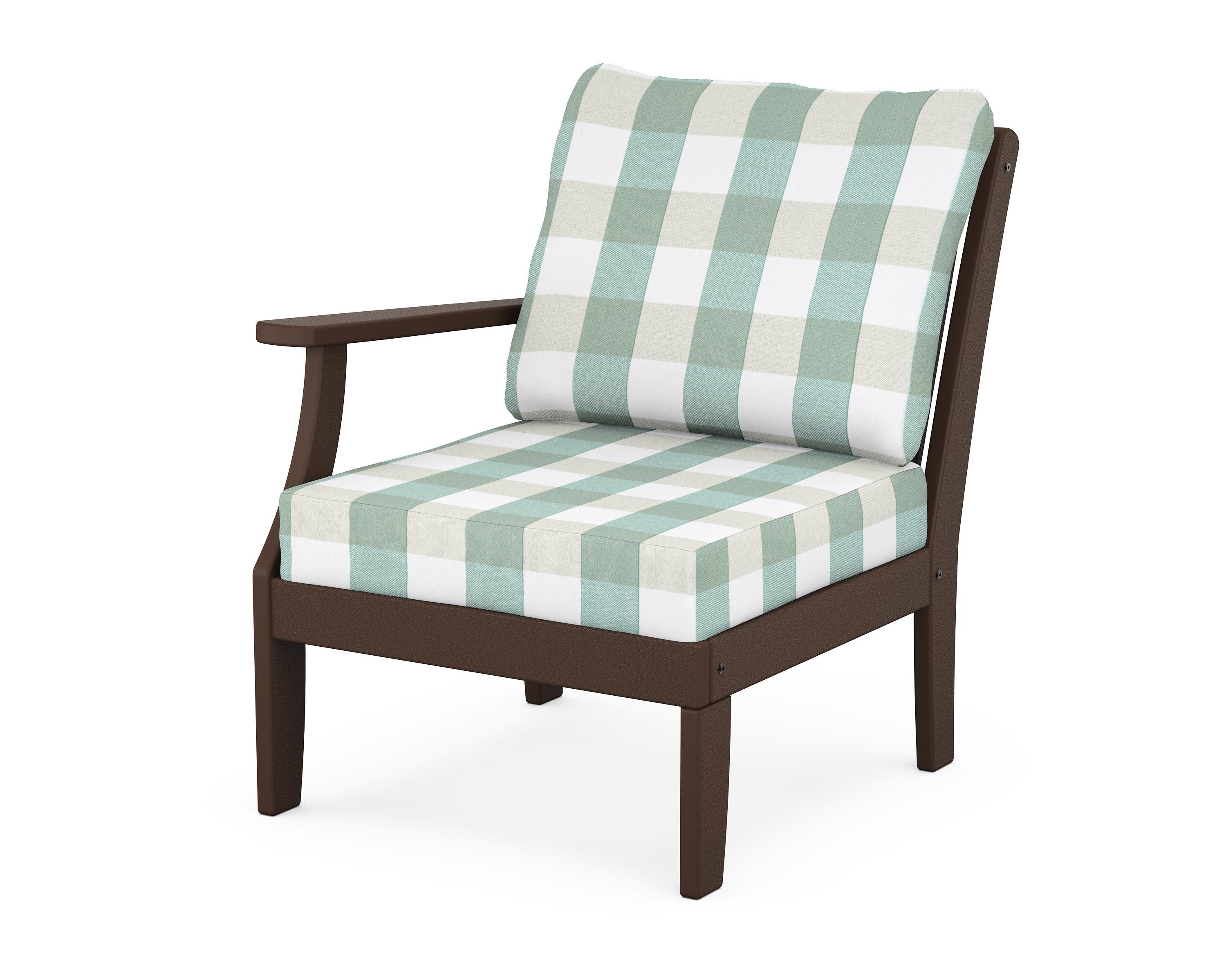 POLYWOOD® Braxton Modular Left Arm Chair in Mahogany / Buffalo Plaid Glacier Spa
