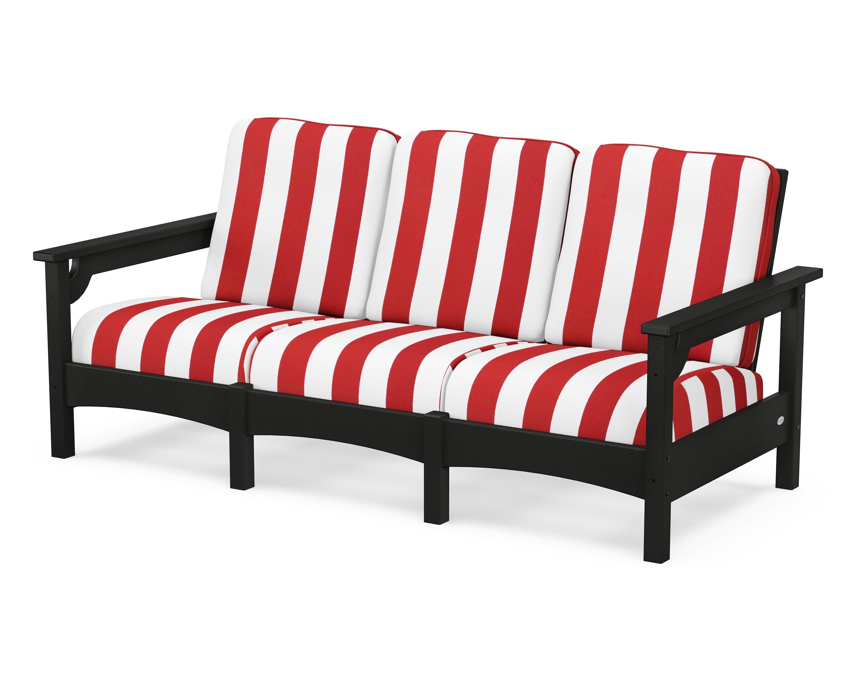 POLYWOOD® Club Sofa in Black / Cabana Stripe Crimson
