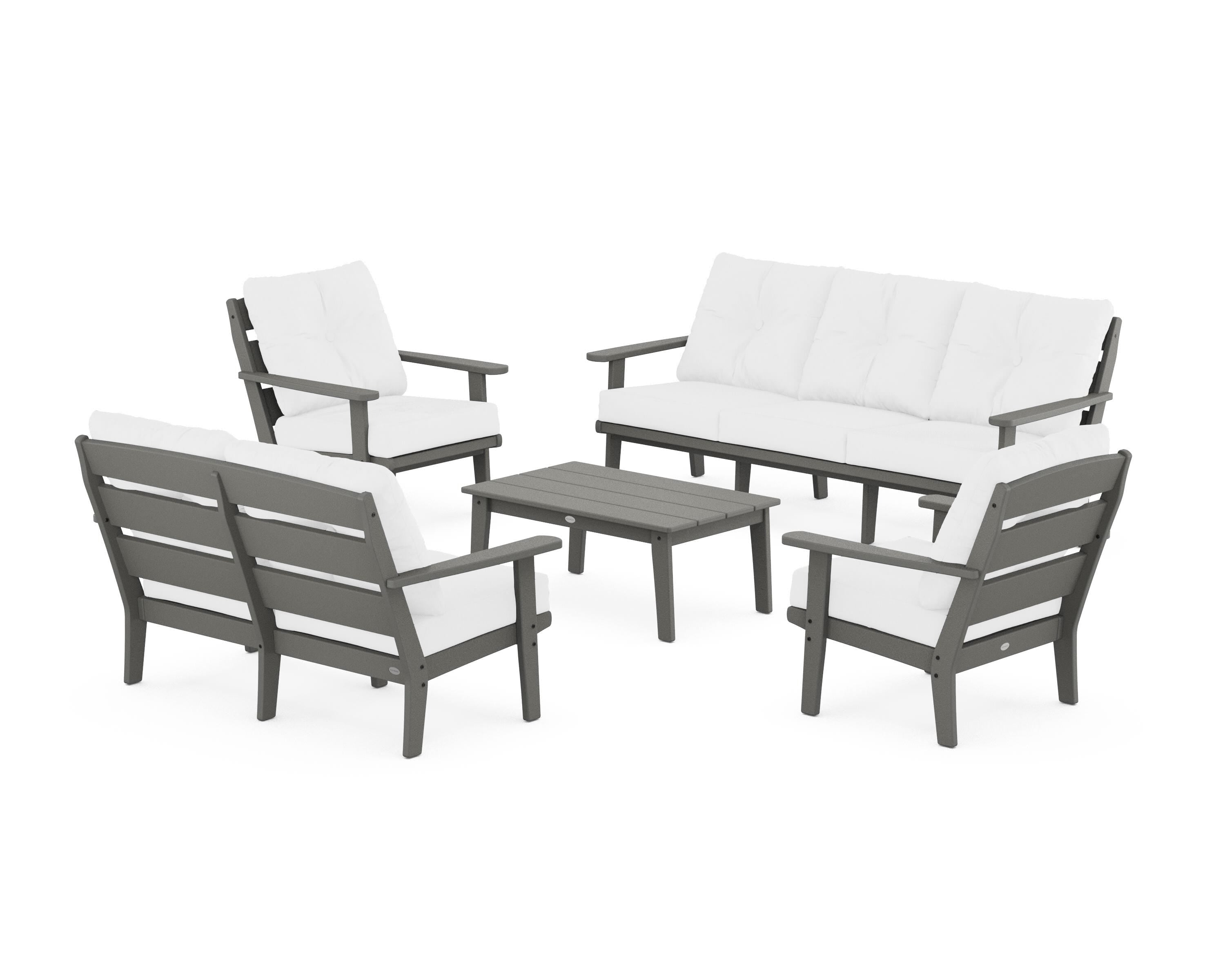 POLYWOOD® Lakeside 5-Piece Lounge Sofa Set in Slate Grey / Natural