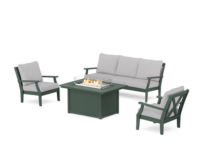 POLYWOOD® Braxton Deep Seating Fire Pit Table Set in Green / Granite