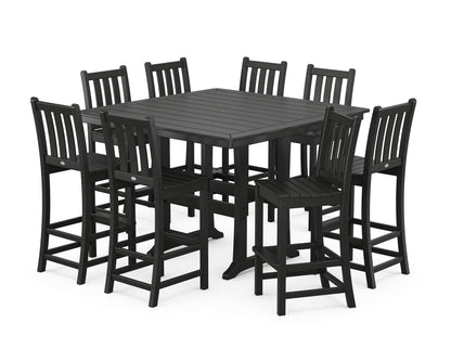 POLYWOOD® Traditional Garden 9-Piece Nautical Trestle Bar Set in Black
