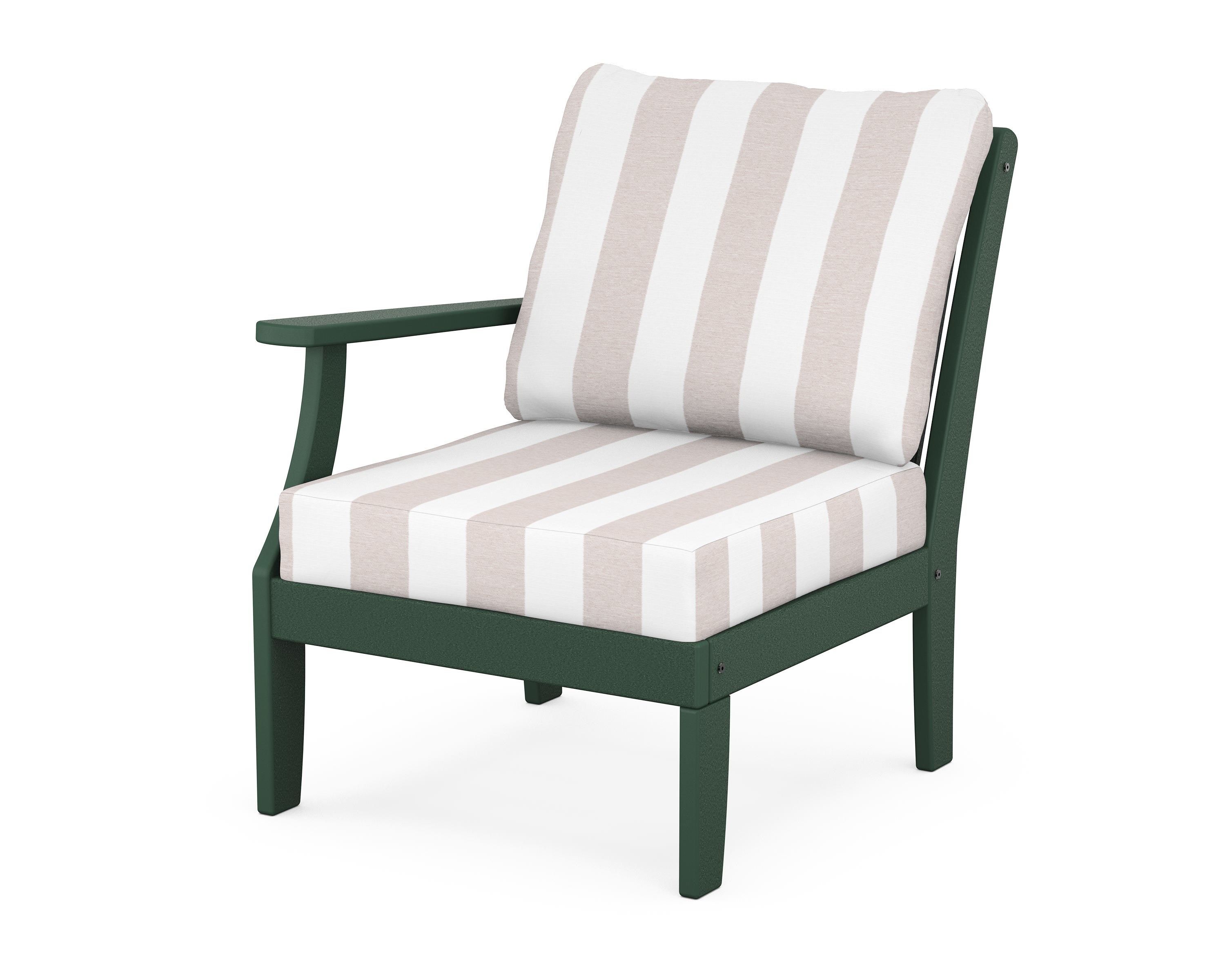 POLYWOOD® Braxton Modular Left Arm Chair in Green / Cabana Stripe Dune Burlap