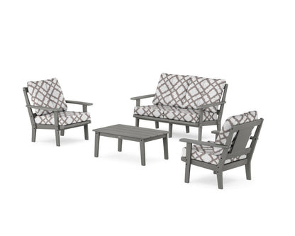 POLYWOOD® Prairie 4-Piece Deep Seating Set with Loveseat in Slate Grey / Trellis Grey Mist