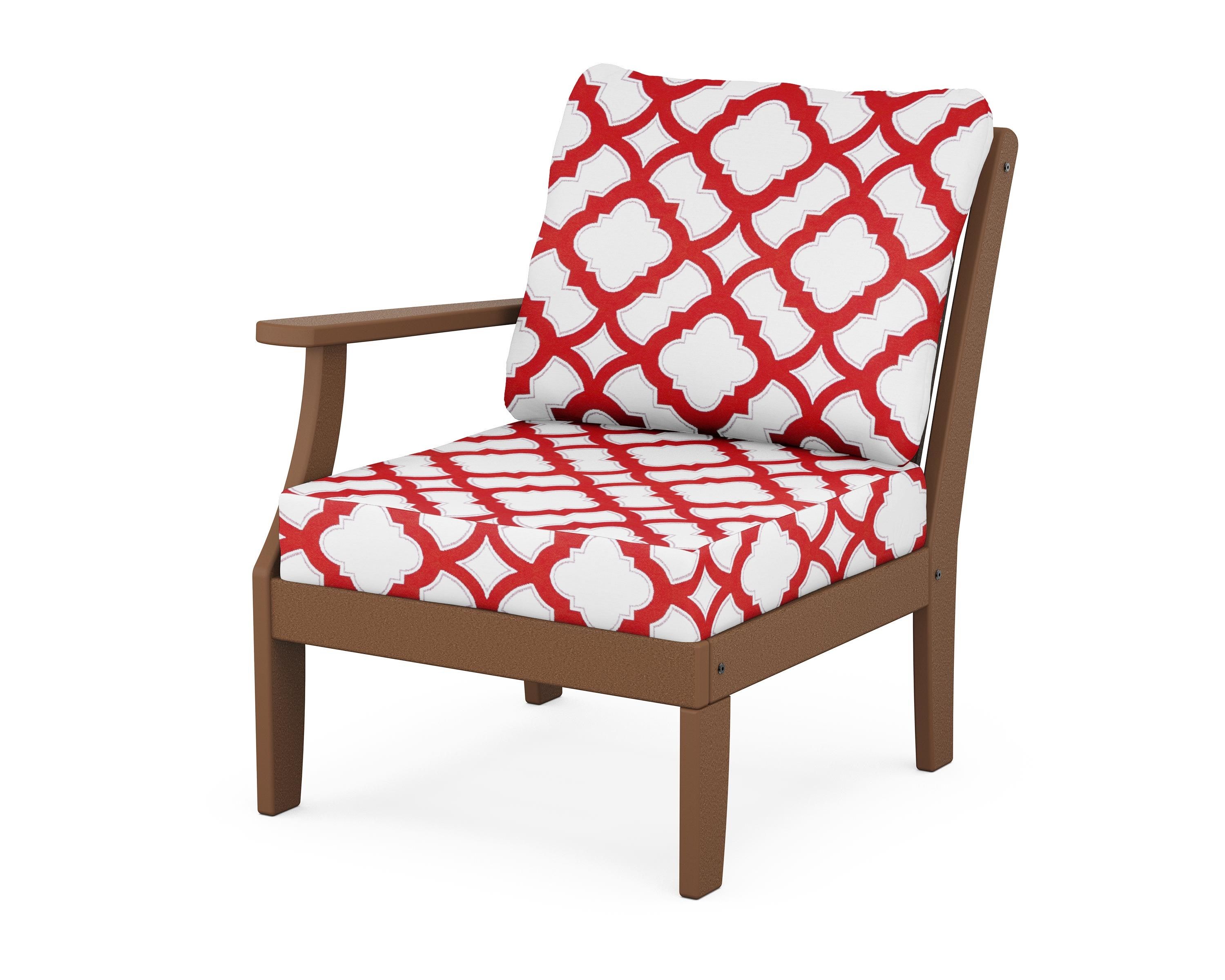 POLYWOOD® Braxton Modular Left Arm Chair in Teak / Trellis Crimson