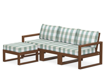 POLYWOOD® EDGE 4-Piece Modular Deep Seating Set with Ottoman in Teak / Buffalo Plaid Glacier Spa