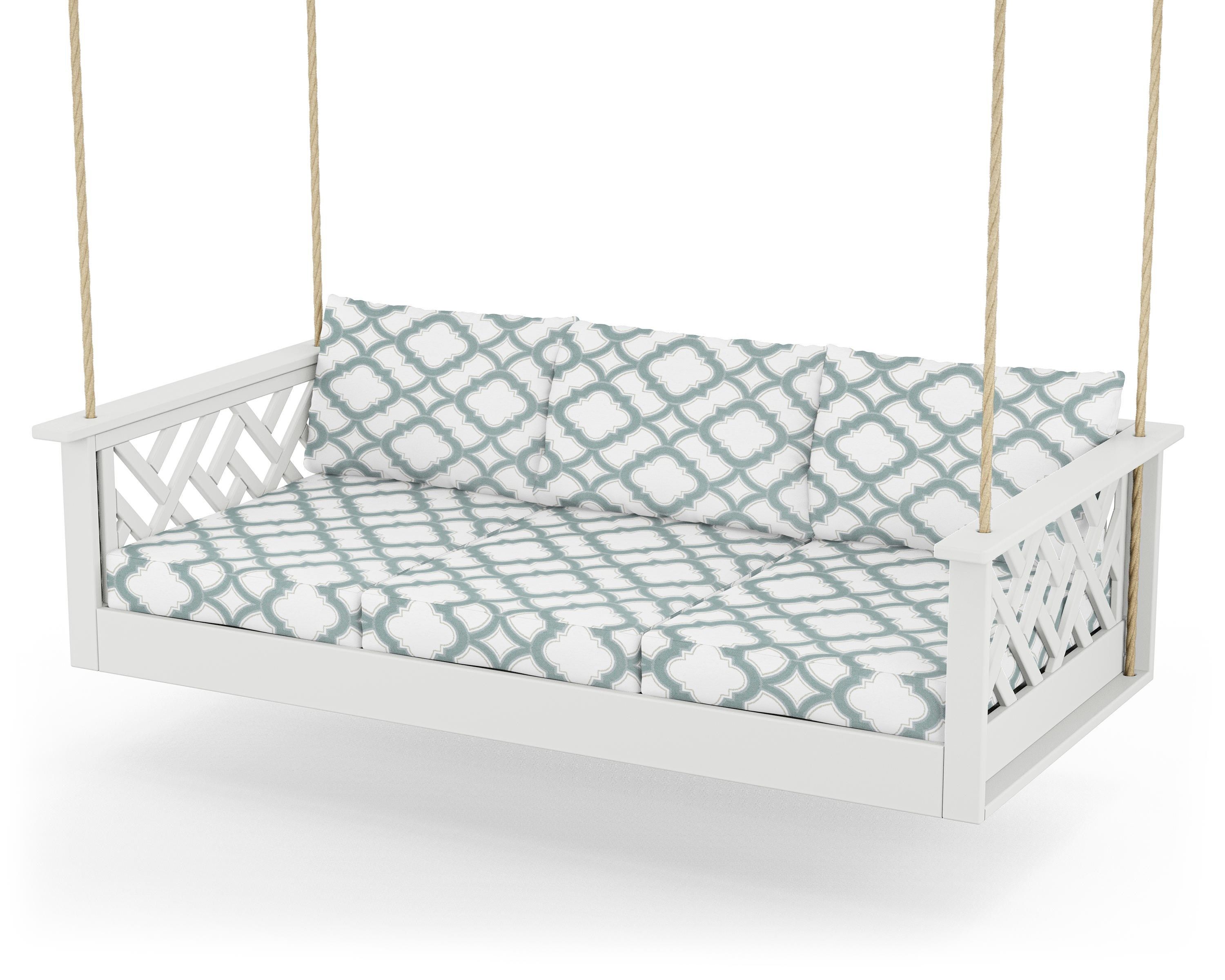 POLYWOOD® Chippendale Daybed Swing in White / Trellis Glacier Spa