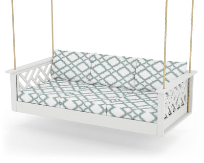 POLYWOOD® Chippendale Daybed Swing in White / Trellis Glacier Spa