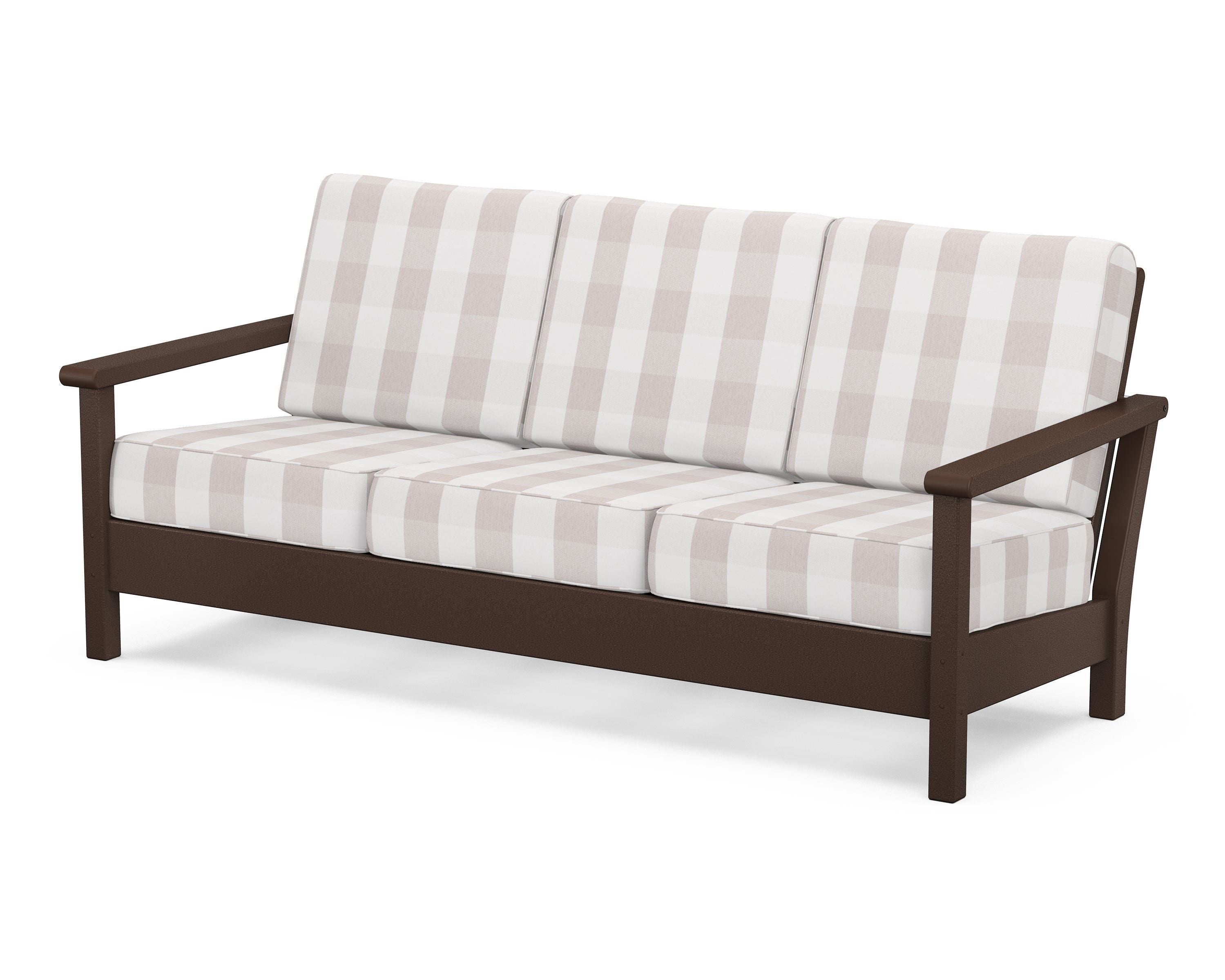 POLYWOOD® Harbour Deep Seating Sofa in Mahogany / Buffalo Plaid Dune Burlap