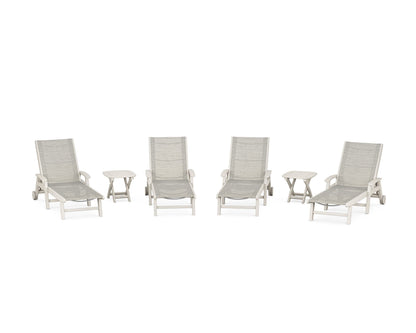 POLYWOOD® Coastal Chaise 6-Piece Set with Wheels in Sand / Birch Sling